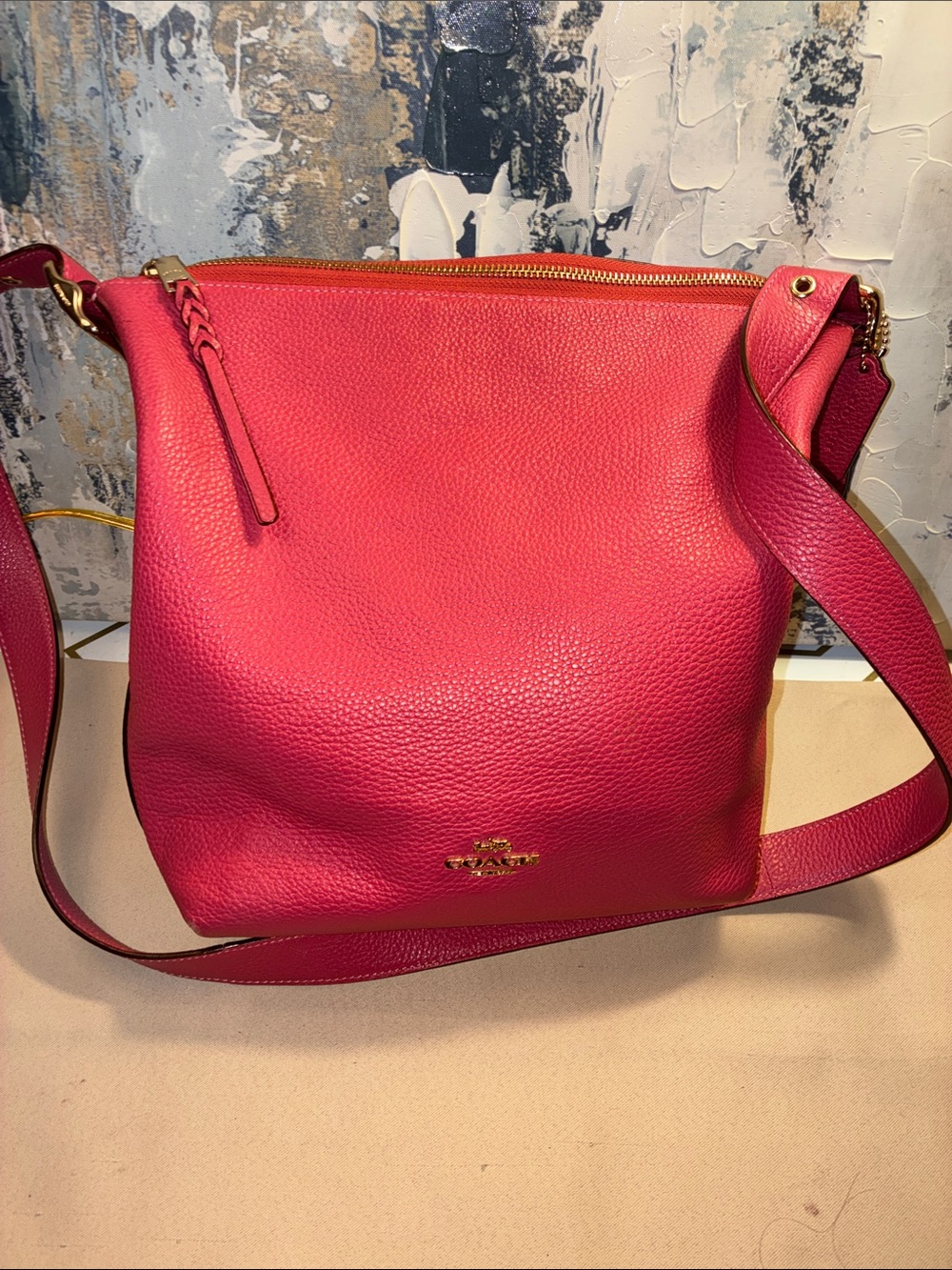Genuine Coach  Val Duffle Pebbled Leather Shoulder Bag in PINK